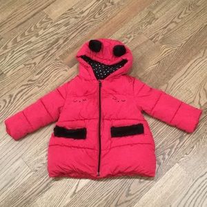 Catimini hot pink toddler girl coat size 2Y gloves included